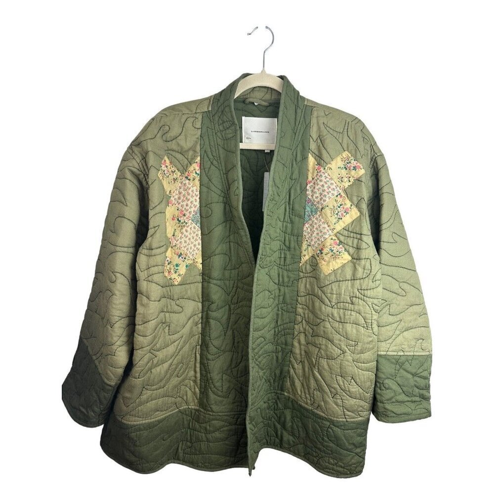 Anthropologie Quilted‎ Patchwork Kimono Jacket Moss Green Sz Large NEW LP Petite - Picture 6 of 13